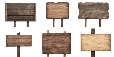 Blank empty wooden rustic signage sign board isolated on transparent background.