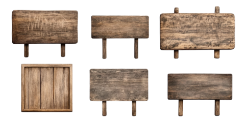 Blank empty wooden rustic signage sign board isolated on transparent background.