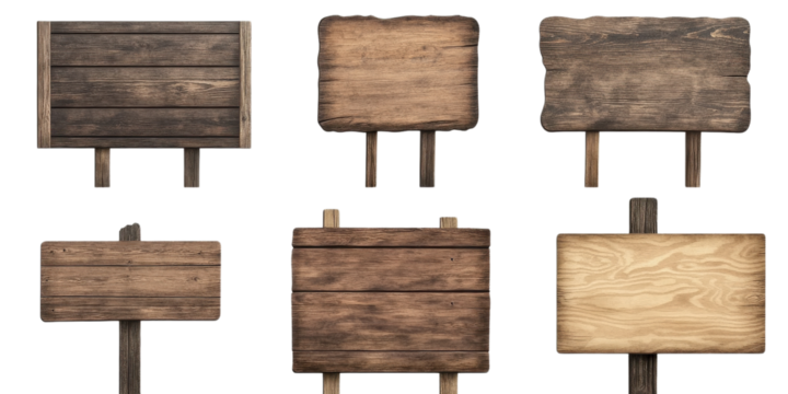 Blank empty wooden rustic signage sign board isolated on transparent background. - Powered by Adobe