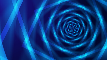 Abstract creative glowing square stripe geometric shape on dark blue background illustration.