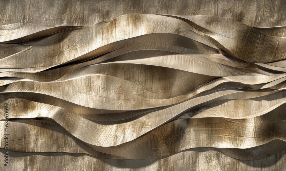 Poster abstract undulating metallic sculpture with waves curves and texture background