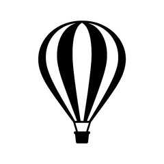 Obraz premium Black and white vector illustration of a hot air balloon with vertical stripes. Simple monochrome graphic of an air balloon - travel, adventure, tourism icon. Minimalist design element.