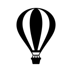 Fototapeta premium Black and white vector illustration of a hot air balloon with vertical stripes. Monochrome graphic icon of an air balloon with a basket - travel, adventure, flight concept. Simple, minimalist design 