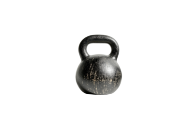 Black steel kettlebell isolated on white background, png