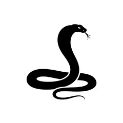 Fototapeta premium Stylized cobra snake vector illustration. Monochrome black and white serpent icon, logo, or tattoo design. Simple, minimalist graphic of a venomous snake, reptile, viper in an attack pose.