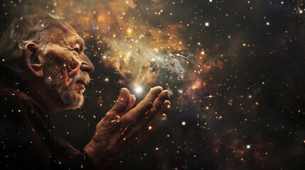 Old man's last breath forming constellation pattern 