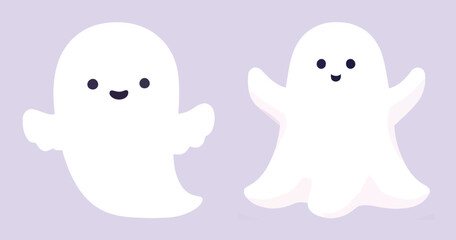 Cute Cartoon Ghost Vector Illustration Set