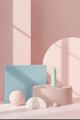 Minimalist Product Display with Geometric Shapes and Soft Pastel Colors