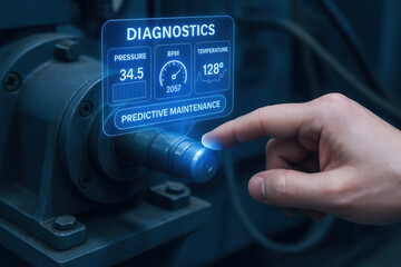 Predictive maintenance engineer uses diagnostics to monitor pressure rpm and temperature for efficient machine operation and early fault detection