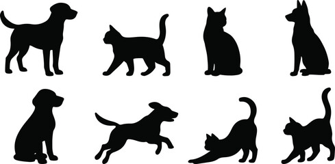 Black Dog and Cat Silhouettes Vector Set