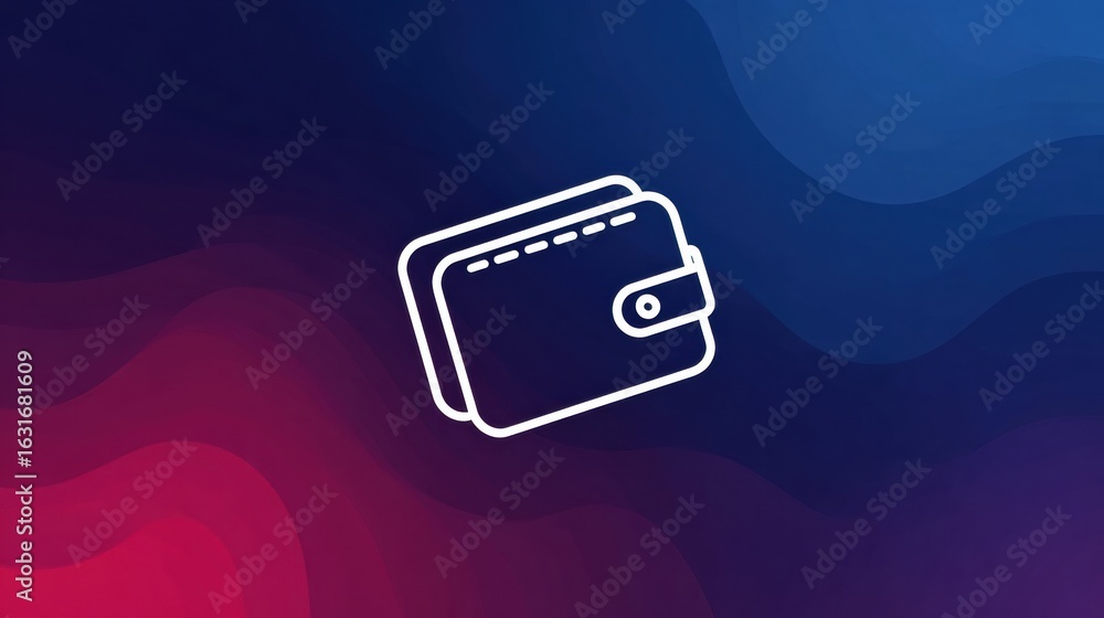 Poster wallet icon on a colorful abstract background in shades of blue and red