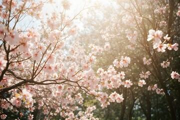 Obraz premium cherry blossom flowers and petals, wedding decorations. pink sakura blossom flowers with delicate petals and red stamens - spring cherry blooms isolated on white for Japanese floral design, 