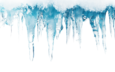 Blue ice icicles isolated on white background, png