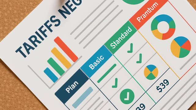 Tariffs negotiation document with charts and graphs illustrating pricing plan options for business strategy and financial planning comparison chart