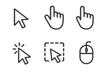 Obraz premium Collection of computer icons: arrow, hand, mouse click symbols