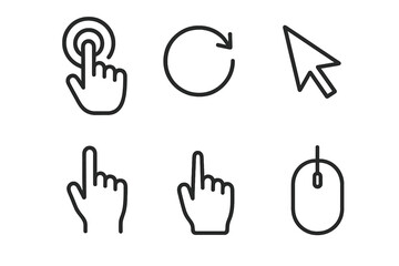 Fototapeta premium Minimalist navigation icons: hand gestures, mouse, arrow, and refresh symbol