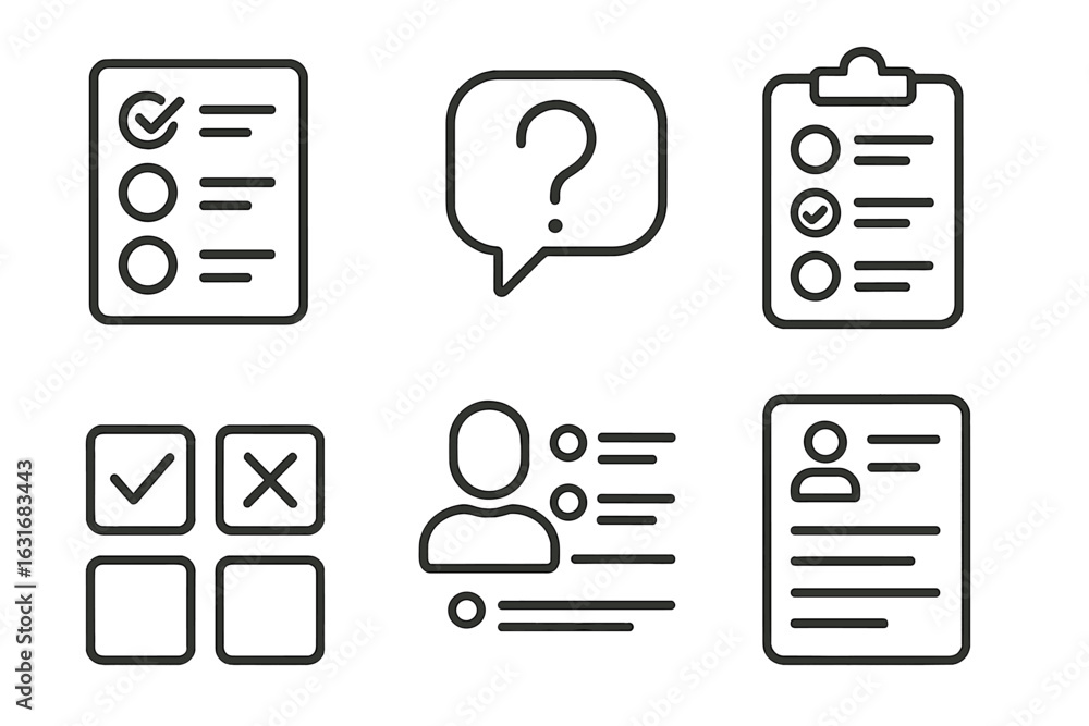 Poster minimalist icon set featuring forms and communication elements for digital interfaces