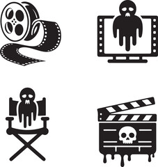 Horror, movie, icon, set, scary, film, silhouette, vector, black, isolated, illustration, design
