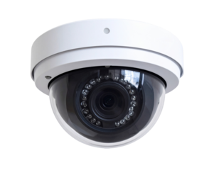 360° Dome Parking Surveillance Camera with Wall Mount, Front View, PNG Isolated