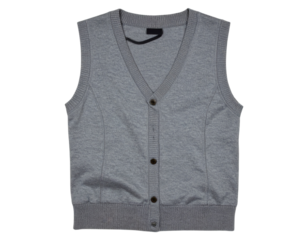 Folded Gray V-Neck Sweater Vest with Ribbed Edges, Flat Lay Style, PNG Cutout