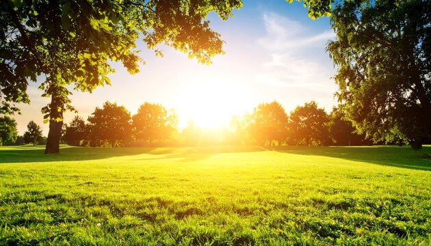 Lush green field at sunrise - Powered by Adobe