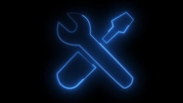 spinning gears animation. glowing neon setting icon, rad color settings icon, Technology setting icon