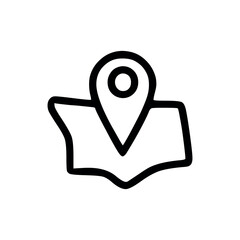 Outline of a map with a location pin indicating a specific place or destination on the map design