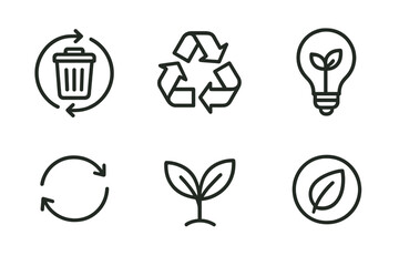 Simple recycling and sustainability icon collection featuring plants and symbols