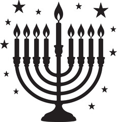 A silhouette of candles with stars, Hanukkah or spiritual theme, black vector