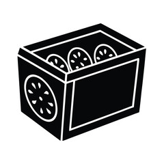 Diwali vector art of silhouette of a box filled with sliced oranges, isolated