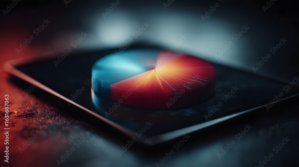 Aufkleber holographic pie chart floating above tablet with data analysis lighting