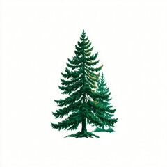 Tall green coniferous trees in a bright white background showcasing nature's beauty and tranquility