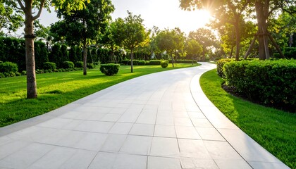 Obraz premium Park path, lush greenery, sunlight
