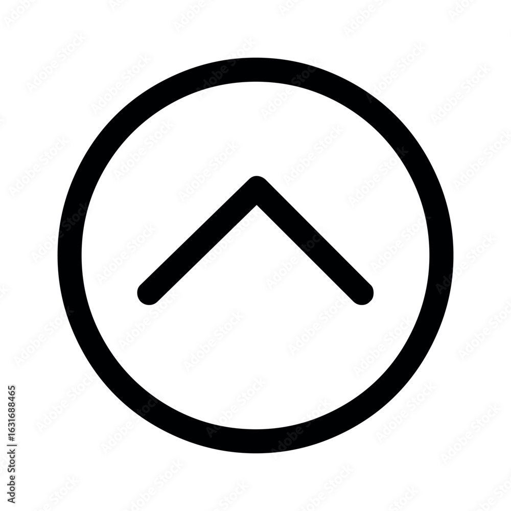 Aufkleber a simple up arrow inside a circle with a thick black outline indicating upward direction and navigat