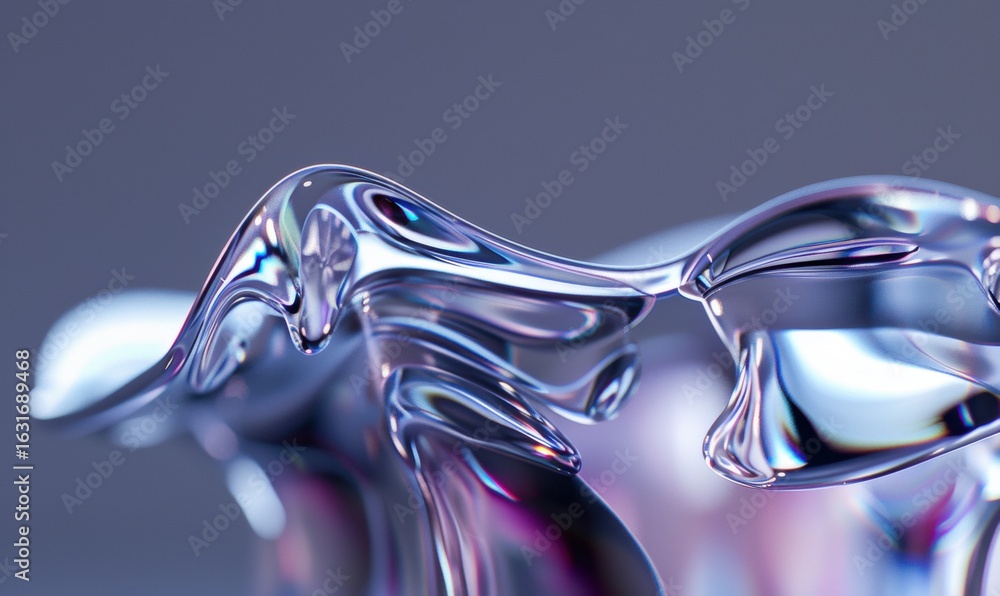 Poster Fluid forms abstract macro reflective iridescent flowing liquid art