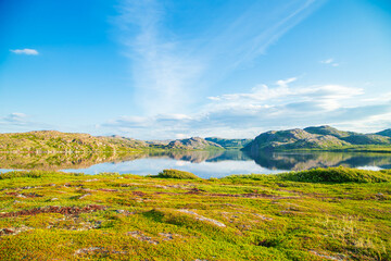 Beautiful northern landscape in the Teriberka Nature Park on the shore of the Barents Sea. © lizavetta