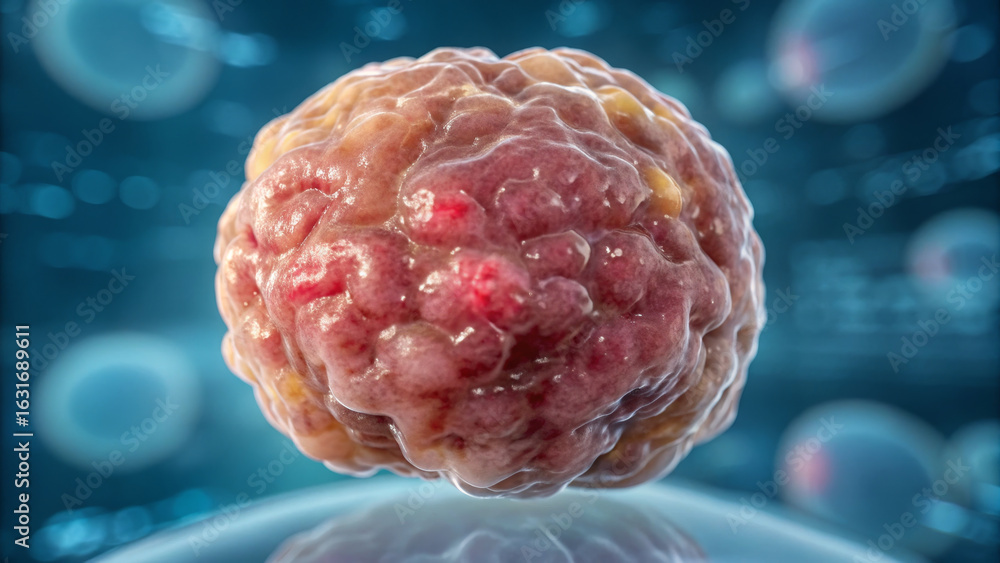 Poster tumor suppression concept ,tumor turning translucent as it weakens, showcasing cellular structure an