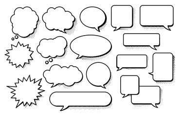 Fototapeta premium Comic speech bubbles and thought balloons set, line vector illustration