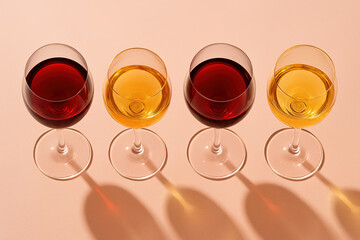 Red and White Wine Glasses on Peach Background