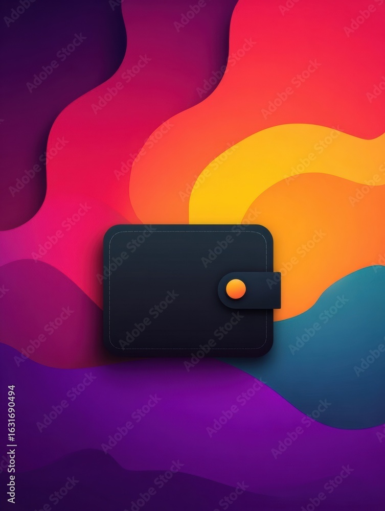 Poster colorful abstract background with a black wallet positioned centrally for a modern artistic display