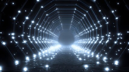 Geometric tunnel effect with glowing concentric hexagons extending to infinity