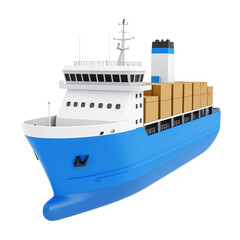 A cargo ship sailing across the ocean. The ship is carrying boxes and ready to transport them to the destination