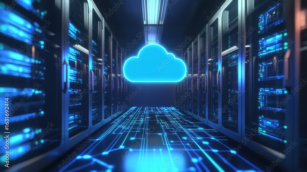 Poster a state of the art data center with a vast network of cloud servers digital infrastructure and advan