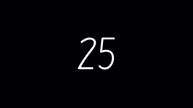 The number thirty written in an elegant white handwritten script. The clean, minimalist numeral is isolated on a solid black background.