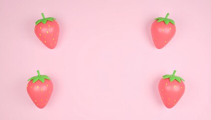ピンク背景にキュートな3Dいちごパターン
