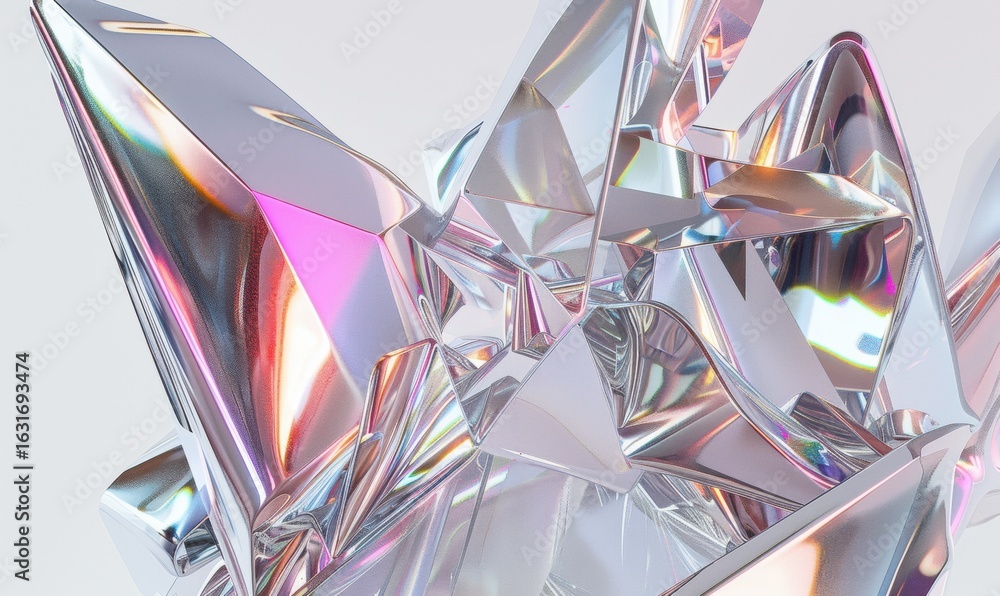 Poster iridescent faceted crystal abstract geometric polygon shape and surface