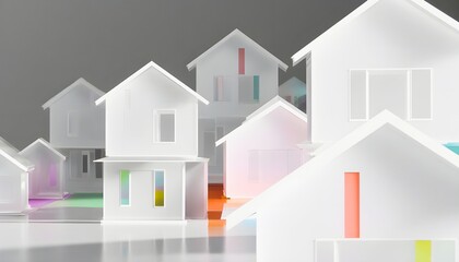 Minimalist White Paper House Models with Colorful Accents