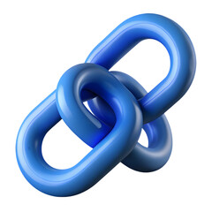 Blue interlocking chain links isolated on transparent background