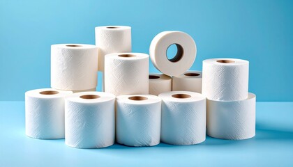 Soft white toilet paper roll isolated on a clean blue background