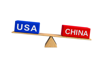 A balance scale showcasing the comparison between USA and China